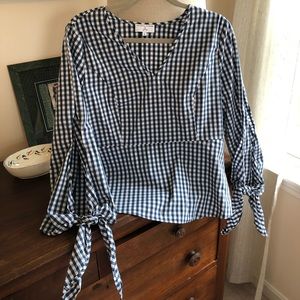 J. Crew Gigham Poplin Blouse/Top with Tie Sleeves